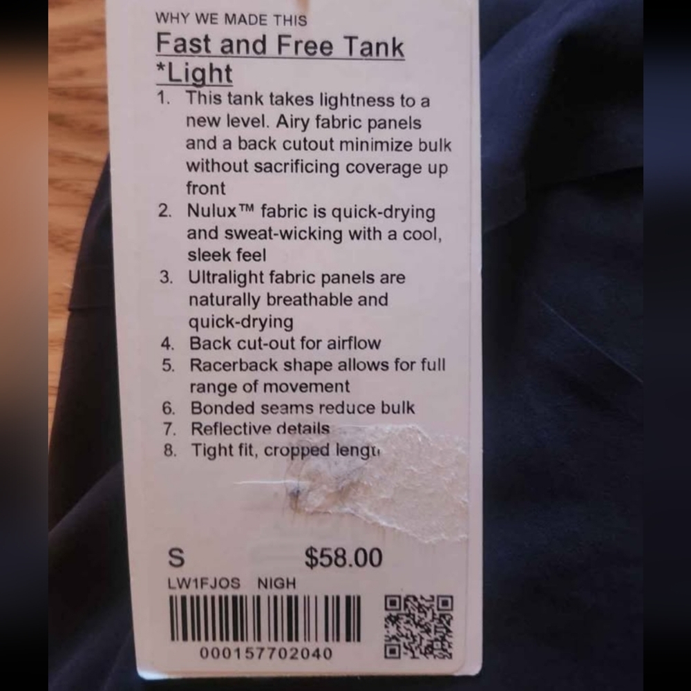NWT Lululemon Fast And Free Tank Light Size S - Picture 4 of 6